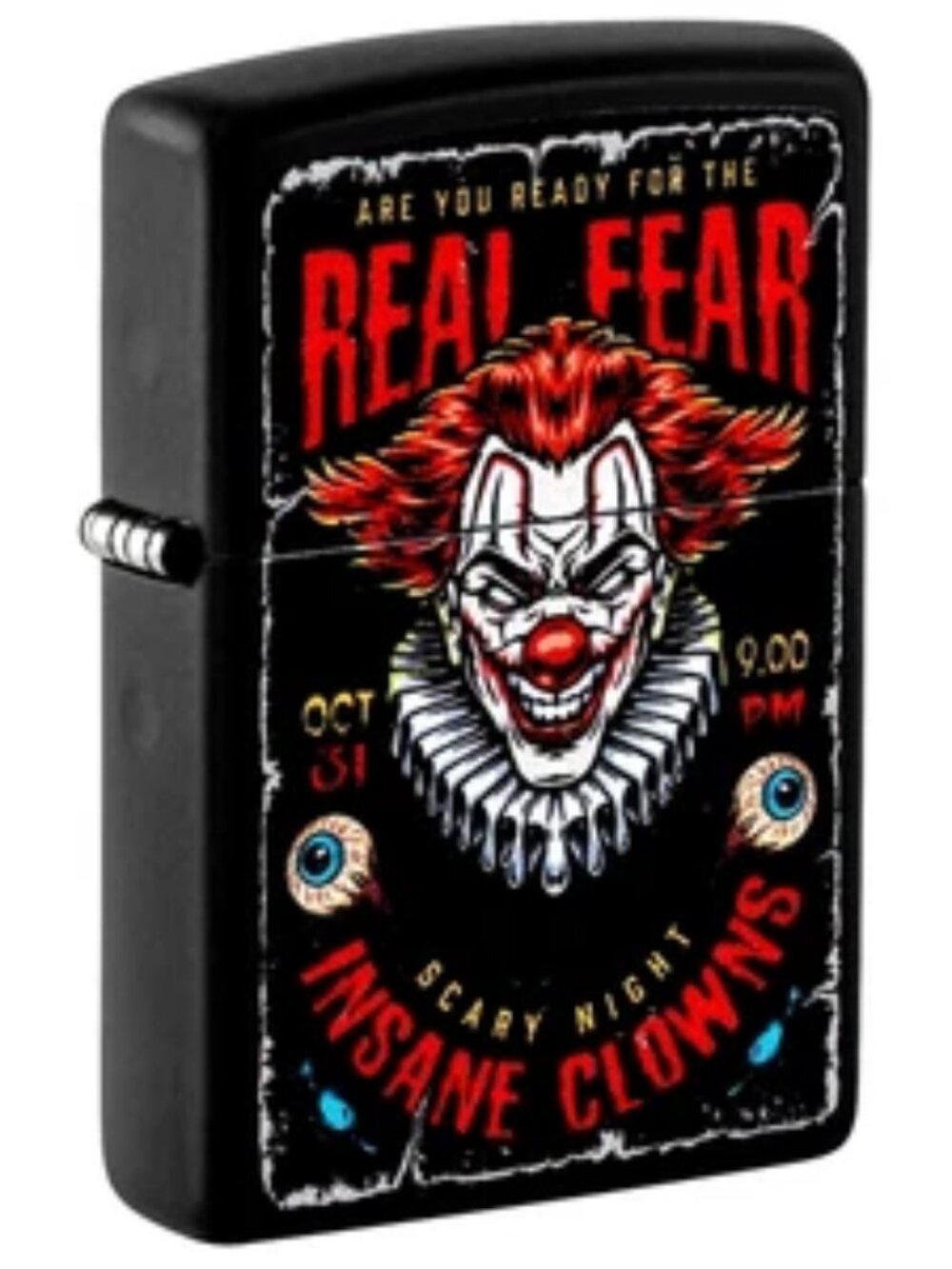 Creepy Clown Design, Black Matte Zippo